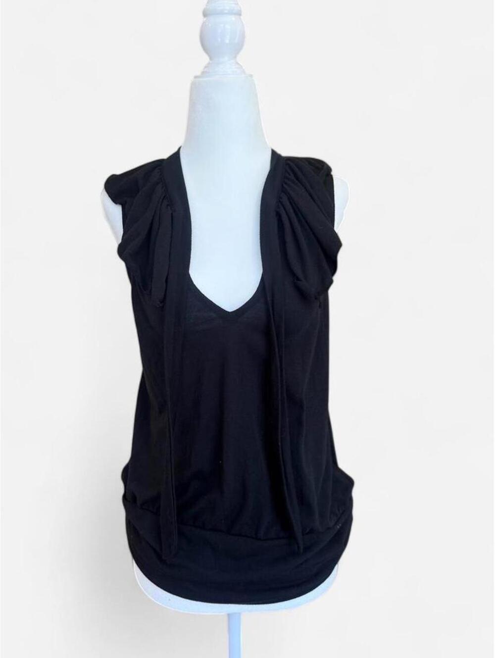 Old Navy Black Sleeveless Ruffle Tie Neck Blouse Top Size Small